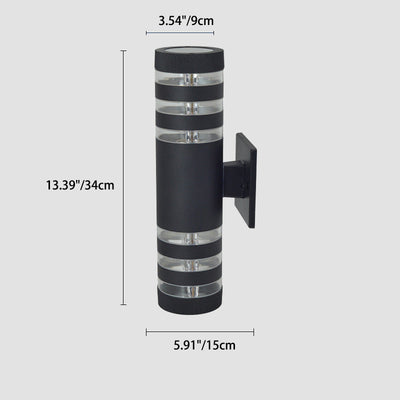 Lampe applique murale 2 lumières cylindrique en aluminium, fer, acrylique et verre étanche de simplicité moderne pour patio extérieur 