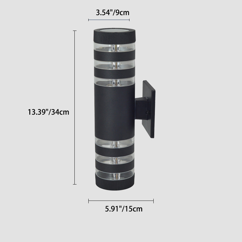 Lampe applique murale 2 lumières cylindrique en aluminium, fer, acrylique et verre étanche de simplicité moderne pour patio extérieur 