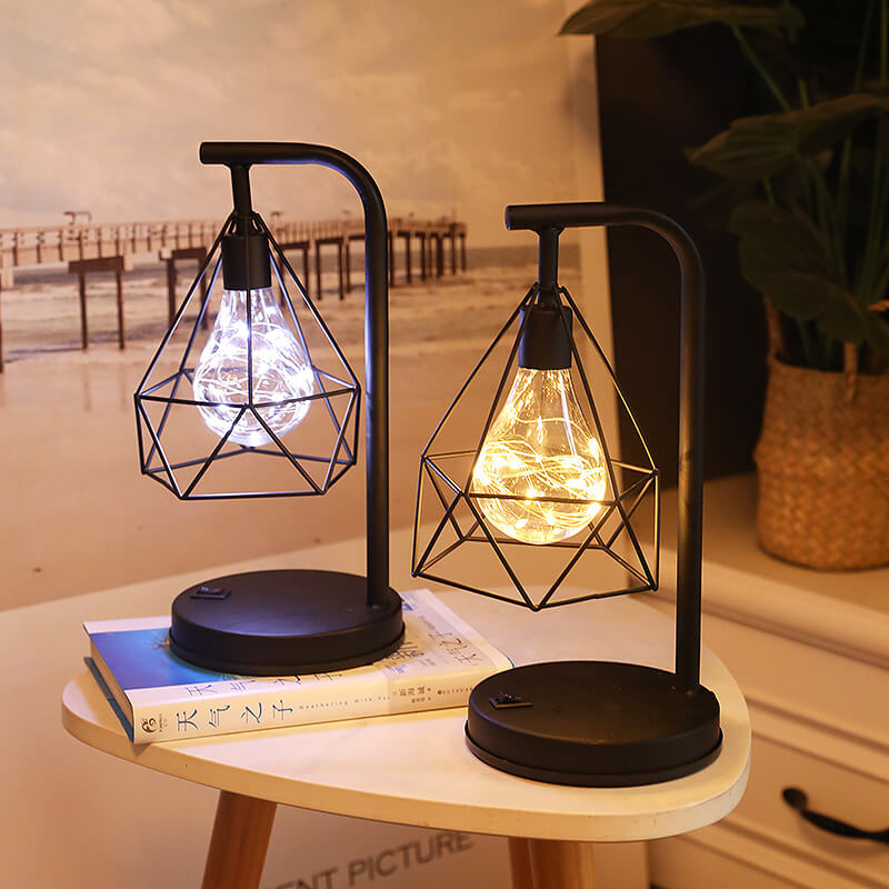 Lámpara de Mesa de 1 Luz USB de Batería de Hierro con Diamante Decorativo Moderno 