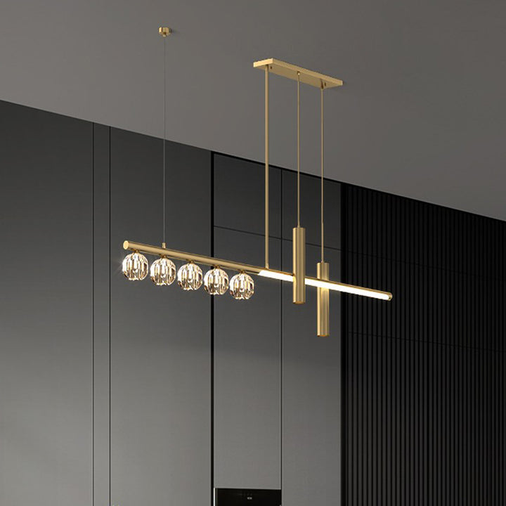 Modern Luxury Copper Crystal Strip Ball 2/3/4/5/6 Light LED Chandeliers Island Light For Dining Room