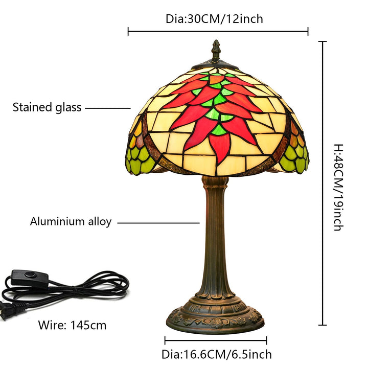 Lámpara de Mesa de 1 Luz con Pantalla Redonda de Vidrio Tiffany Tradicional Estilo Capsicum para Estudio 