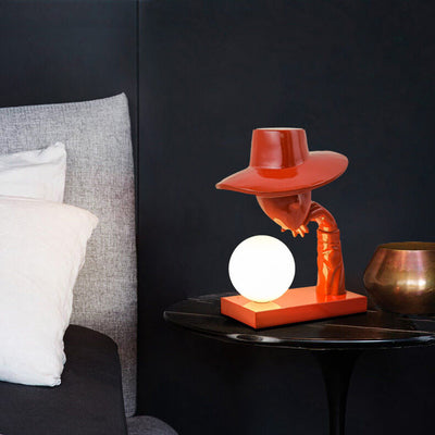 Escultura de Arte de Figura Humana Moderna Abstracta con Sombrero Lámpara de Mesa de 1 Luz de FRP 