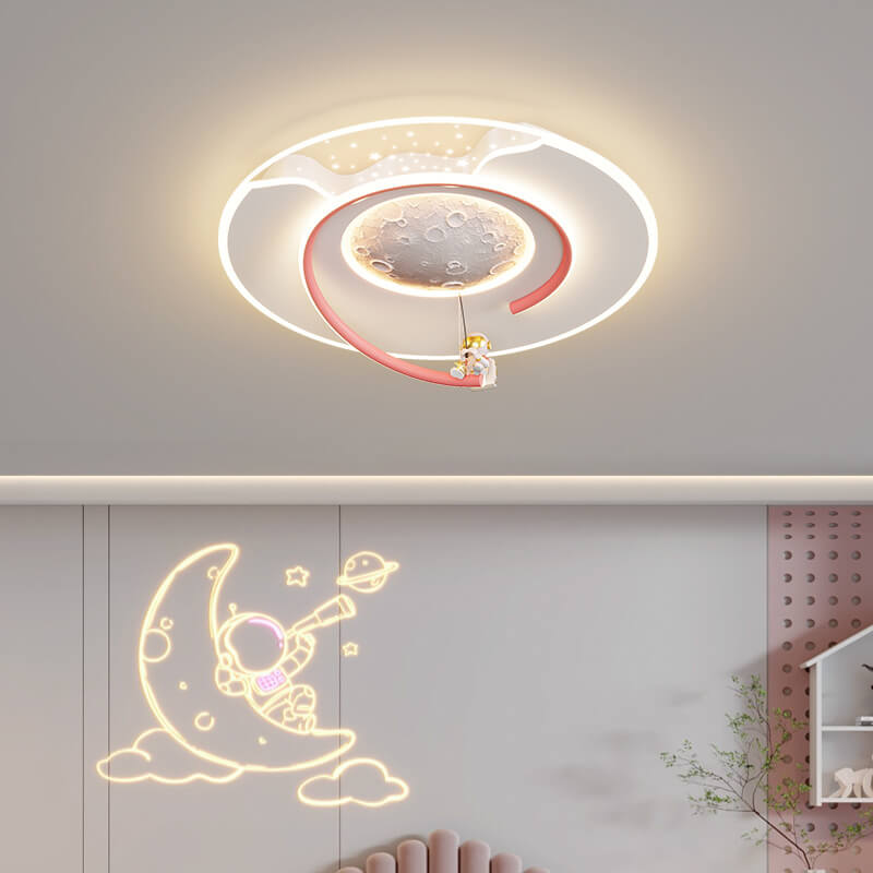 Modern Creative Kids Resin Lunar Astronaut LED Flush Mount Ceiling Light