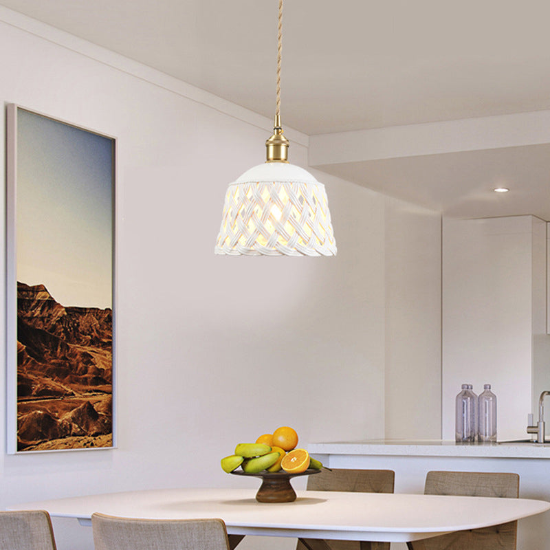 Suspension à 1 lumière pour salle à manger avec bol rond en fil de fer torsadé tressé en fer nordique contemporain 