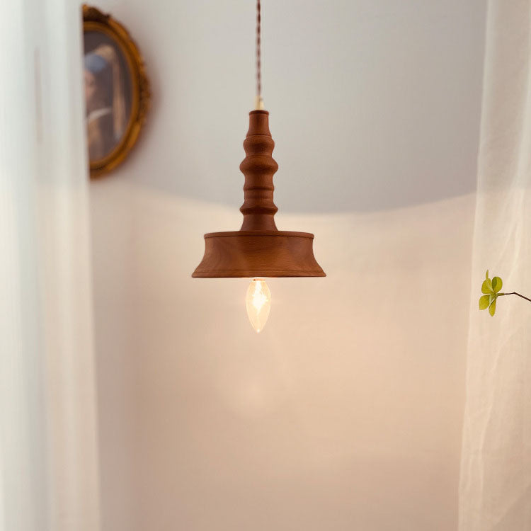 Traditionelle japanische Kegel-Pendelleuchte aus massivem Holz aus Kupfer mit 1 Licht für Schlafzimmer 