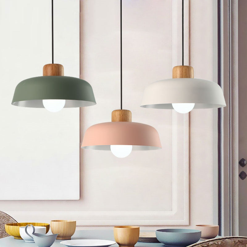 Moderne minimalistische runde Aluminium-Holz-Pendelleuchte mit 1 Licht für Esszimmer