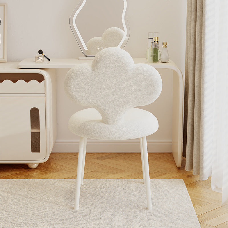 Taburete giratorio de tocador contemporáneo de diseño creativo con forma de nube, tapizado en tela sherpa, con respaldo para dormitorio 
