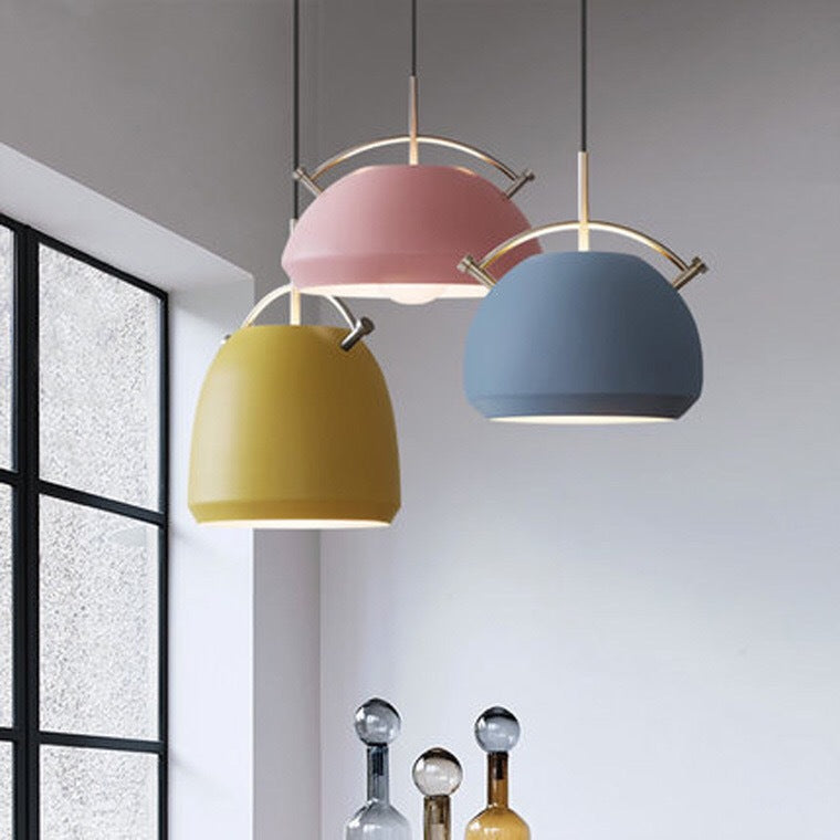 Lámpara colgante de 1 luz redonda de aleación de aluminio nórdica Macaron 
