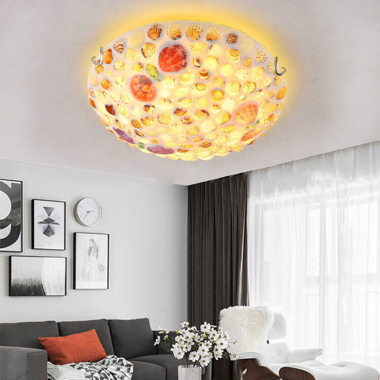 Mediterranean Pastoral Colorful Shell Dome 2/3/4-Light Flush Mount Ceiling Light