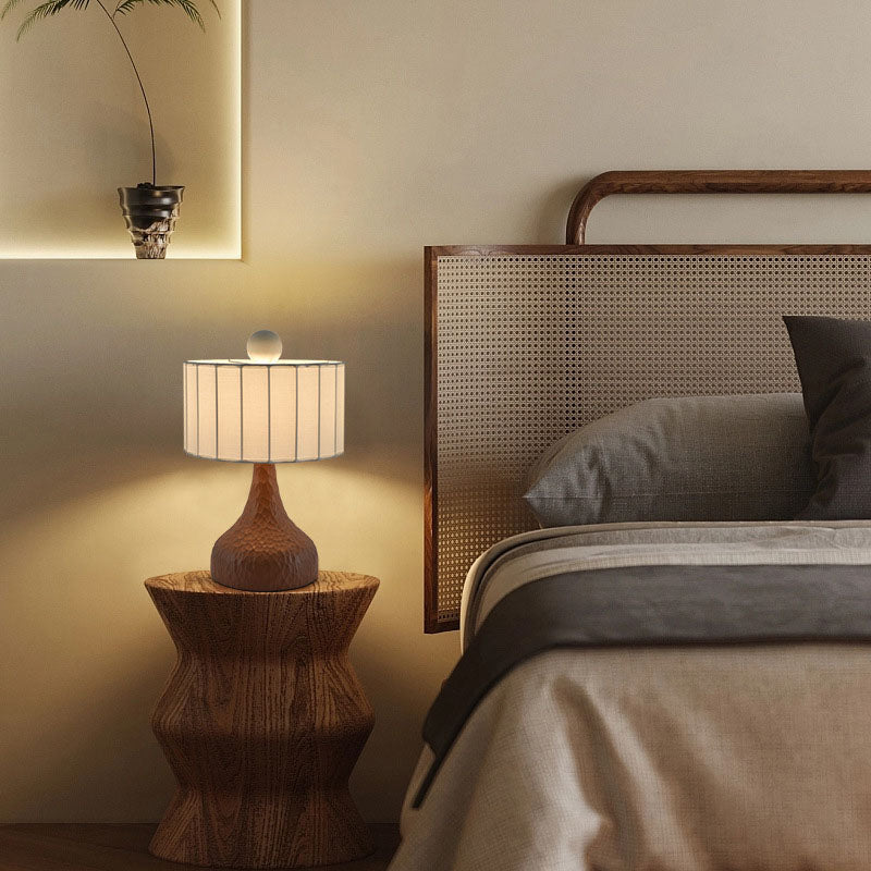 Traditionelle japanische Säule Stoff Harz 1-Licht Tischlampe für Wohnzimmer 