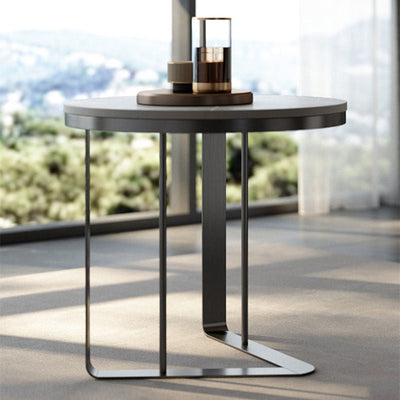 Mesa Auxiliar de Metal de Pizarra con Base Redonda y Triangular de Estilo Moderno y Sencillo para Sala de Estar 