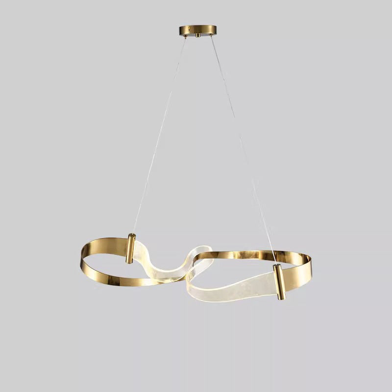 Lampe à suspension LED linéaire en ruban acrylique en forme de vague créative contemporaine pour salon 