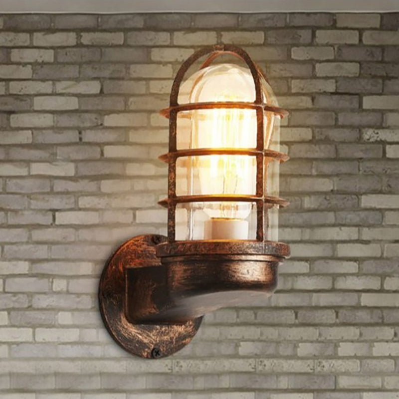 Contemporary Industrial Aluminum Round Cage 1-Light Waterproof Wall Sconce Lamp For Entryway