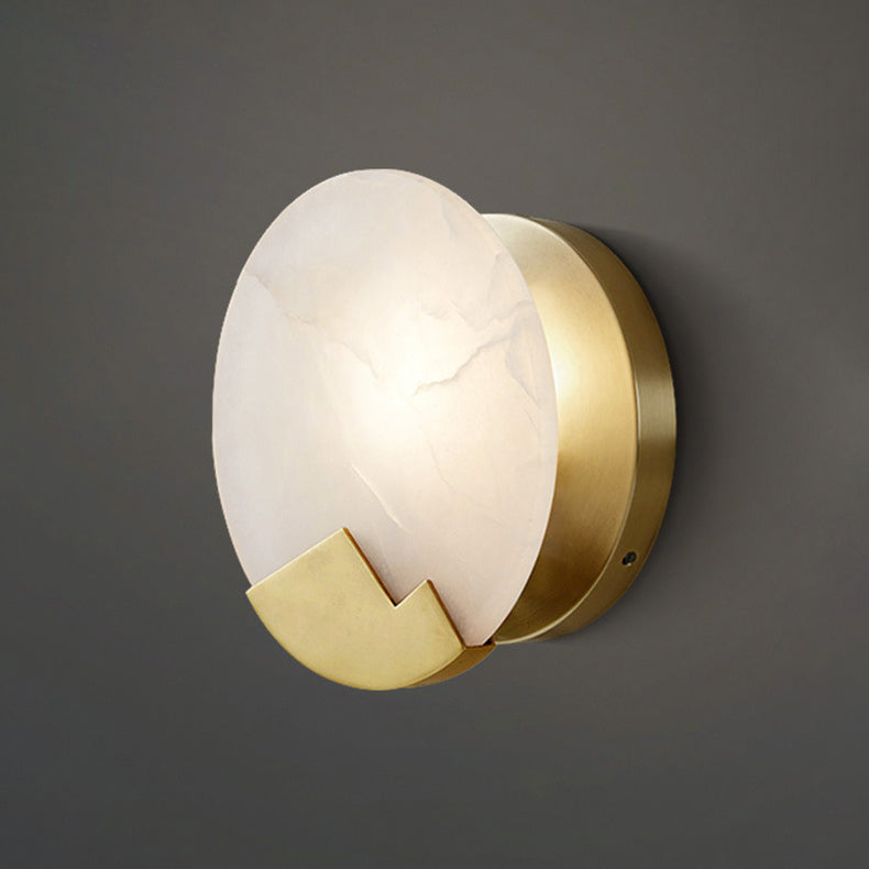 Moderne Luxus Runde Voll Kupfer Marmor 1-Licht Wandleuchte Lampe Für Wohnzimmer 