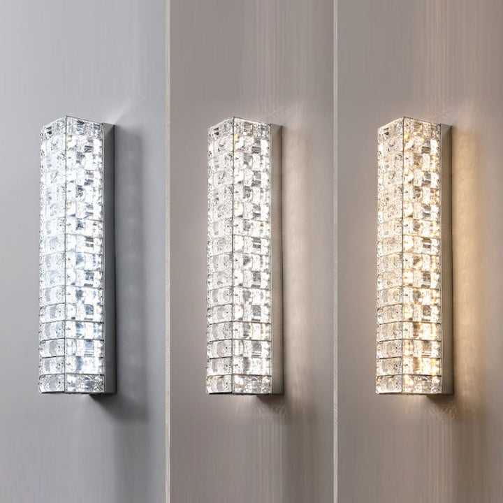 Applique murale LED en cristal rectangulaire en acier inoxydable de luxe moderne pour chambre 