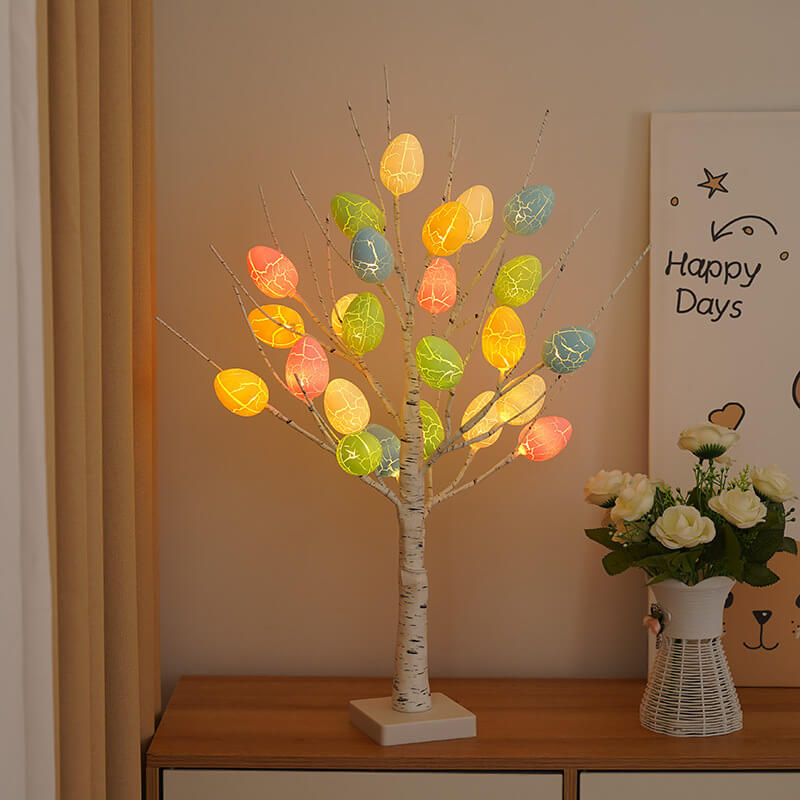 Moderne kreative Feiertagsdekorative bunte Ei-Simulation Baum Plastik LED Tischlampe 