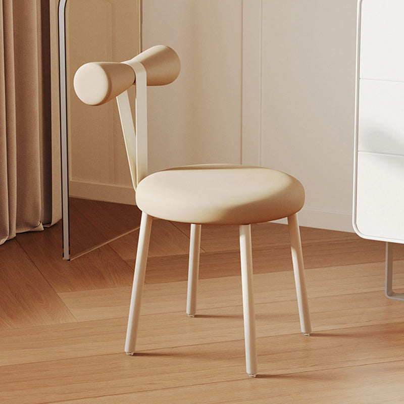 Tabouret de coiffeuse sans dossier en tissu rond crème Art Déco moderne en fer pour chambre 