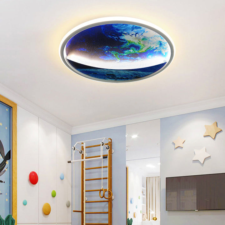 Moderne Art Deco Planet Erde Runde Silizium Eisen LED Unterputz Deckenleuchte für Wohnzimmer 
