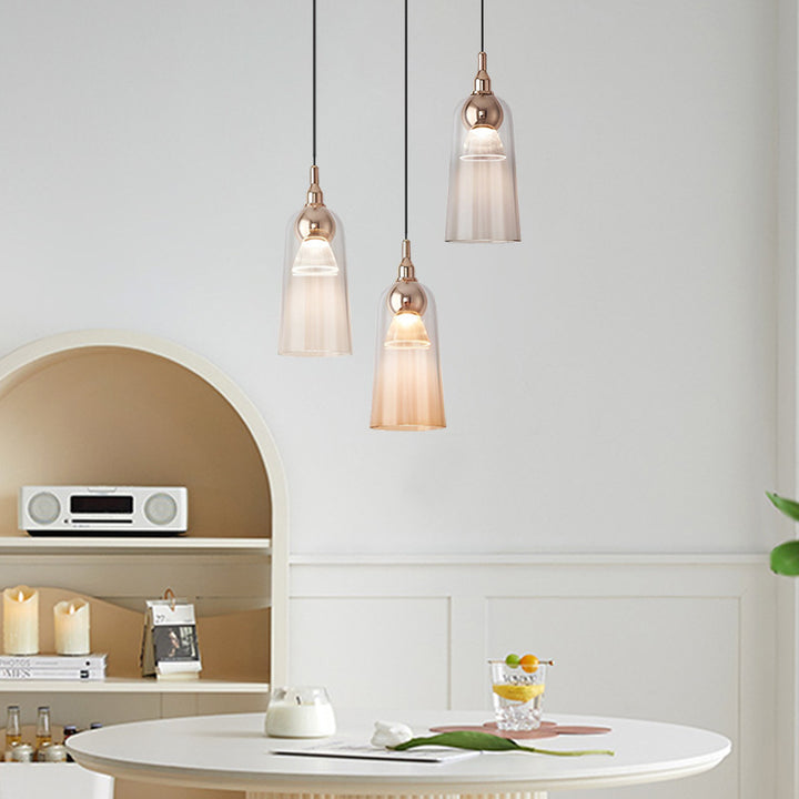 Zeitgenössische nordische Acryl-Cup-Shade-Aluminium-LED-Pendelleuchte mit Farbverlauf für Esszimmer 
