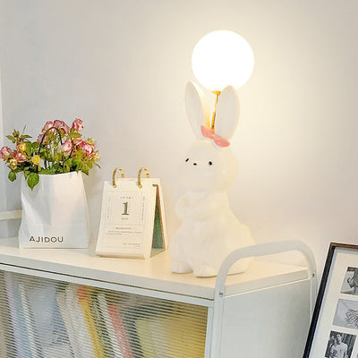 Modern Art Deco Rabbit Feather Orb Metal Goose Feather Glass 1-Light Table Lamp For Bedroom