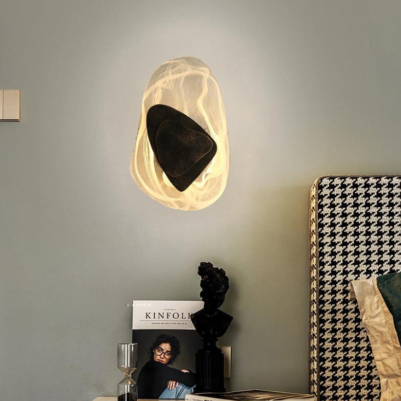 Modern Art Deco Irregular Oval Glass Iron LED Wall Sconce Lamp For Living Room