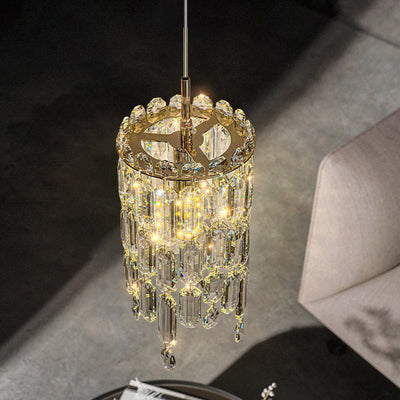 Art Déco Moderne Cylindre Matériel Cristal 1-Lumière Suspension Pour Salon 