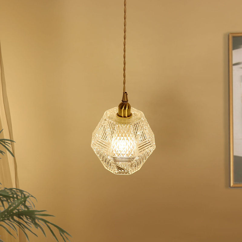 Moderne minimalistische achteckige Messingglas-Pendelleuchte mit 1 Licht für Schlafzimmer 