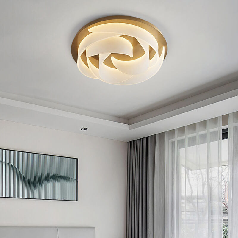 Modern Light Luxury Acrylic Swirl Gold-Finished Frame LED Flush Mount Ceiling Light