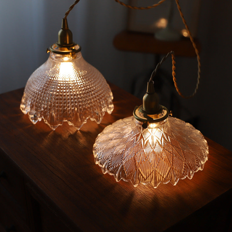 Traditionelle japanische runde Blumen-Pendelleuchte aus Glas, Messing und Eisen, 1 Licht, für Wohnzimmer 