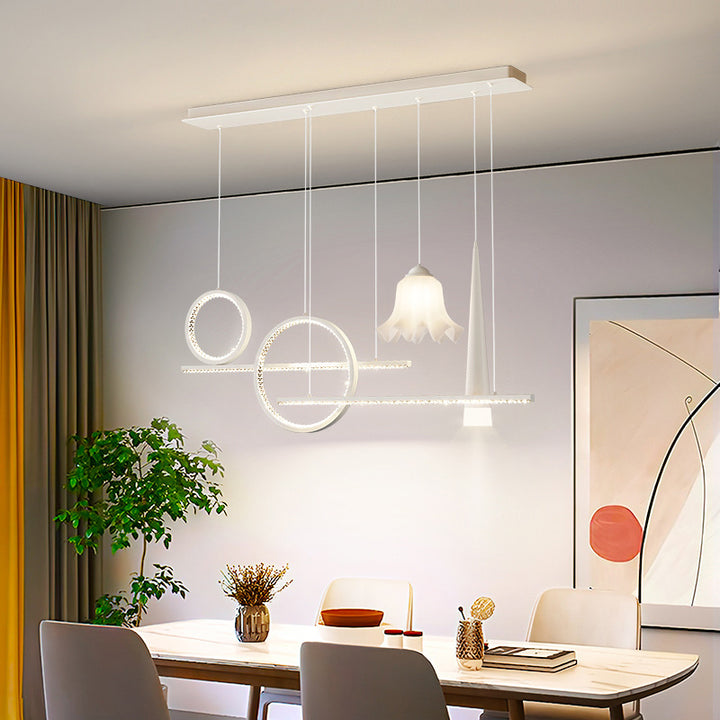 Zeitgenössischer luxuriöser geometrischer Ring-Glaskugel-Schirm LED-Kronleuchter Insellicht für Wohnzimmer 