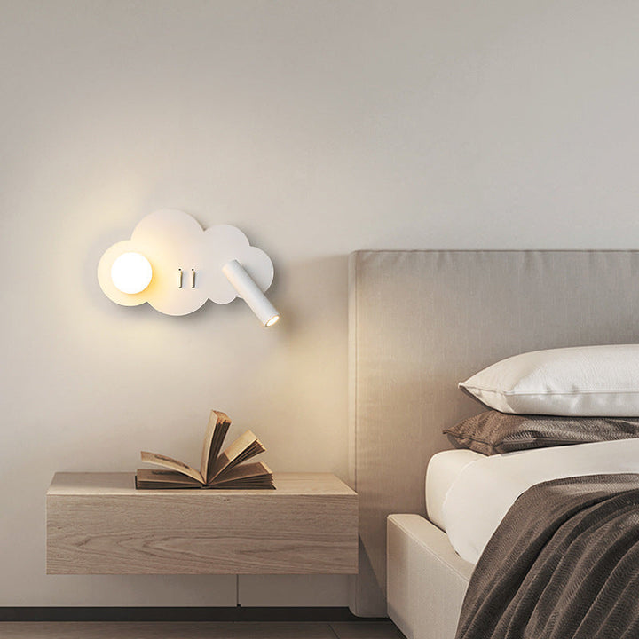 Lámpara de Aplique de Pared con Foco Giratorio LED de Forma de Nube de Acrílico y Aluminio de Simplicidad Contemporánea para Dormitorio 