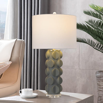Nordic Simple Fabric Lampshade Resin Column Base 1-Light Table Lamp