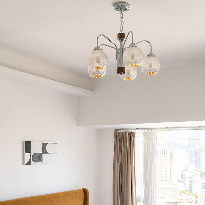 Zeitgenössischer Vintage Pod Eisenglas 3/4/5 Licht Kronleuchter für Wohnzimmer 
