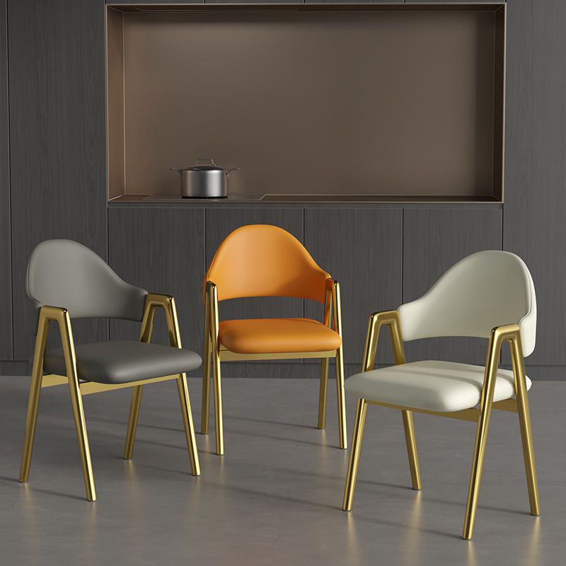 Silla de Comedor Contemporánea de Lujo Cuadrada Tapizada en Cuero con Respaldo y Reposabrazos para Comedor 