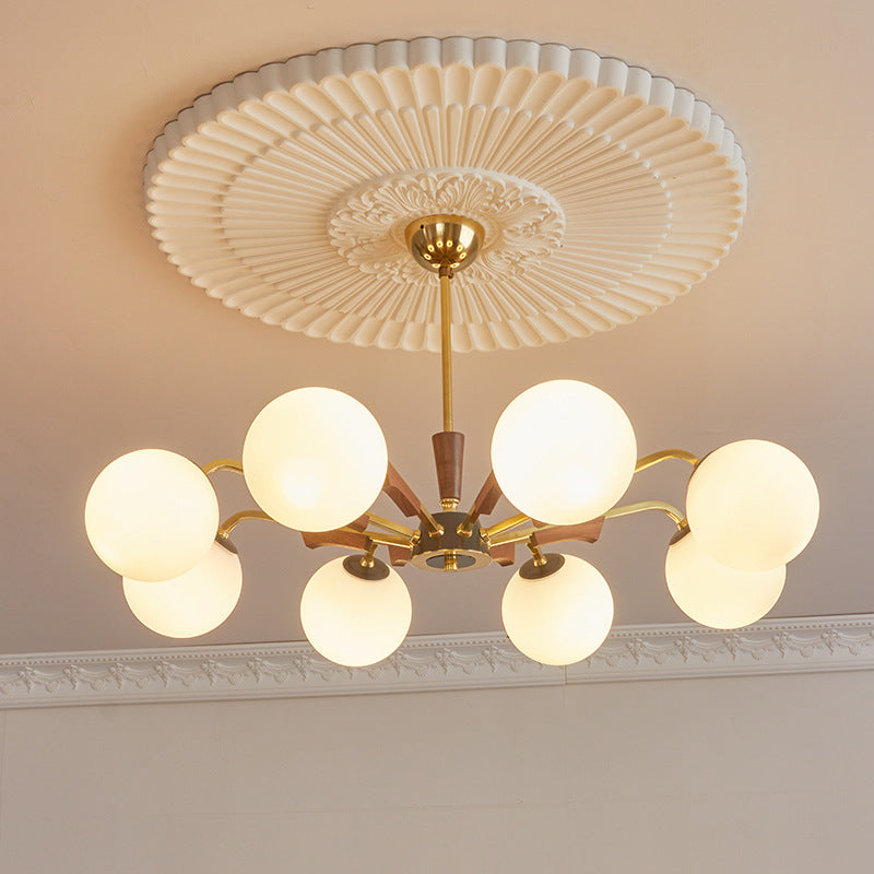 Lámpara de Araña Tradicional Francesa de Orbe de Cobre y Madera con Vidrio de 3/6/8 Luces para la Sala de Estar 