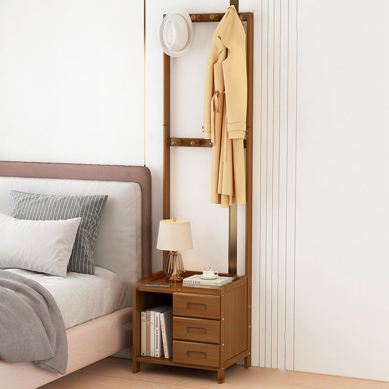 Portemanteau rectangulaire minimaliste moderne en bambou avec panneau de densité, table de nuit avec 1/3 tiroir pour chambre 