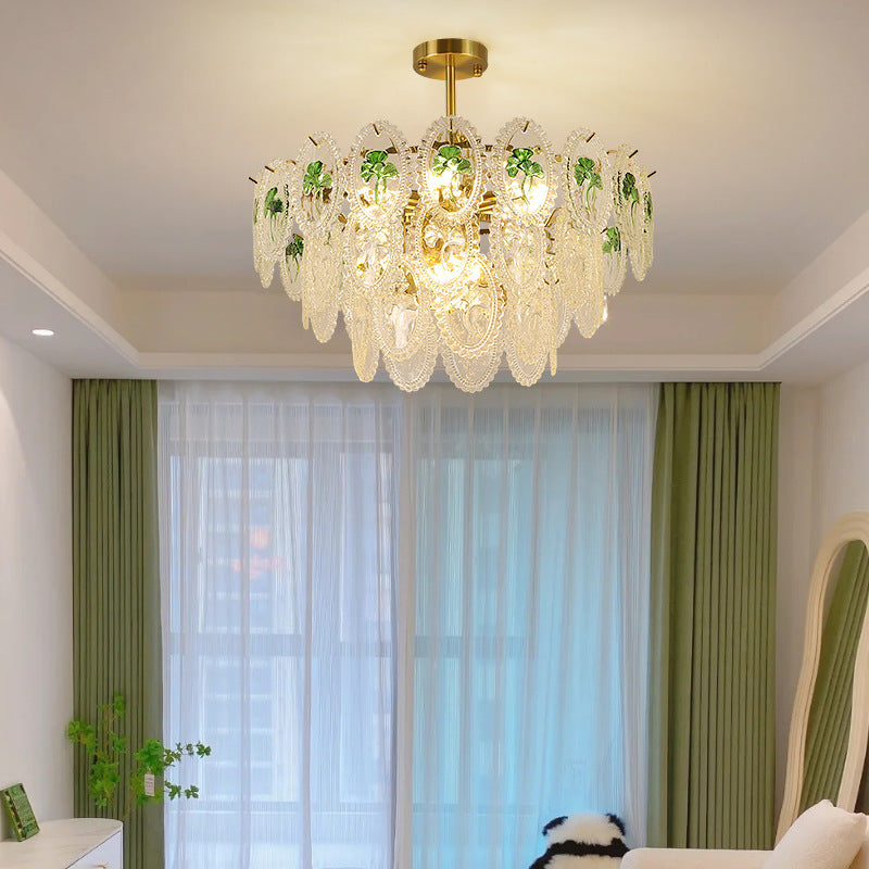 Modern Luxury Round Oval Piece Hardware Glass 6-Light Pendant Light For Living Room