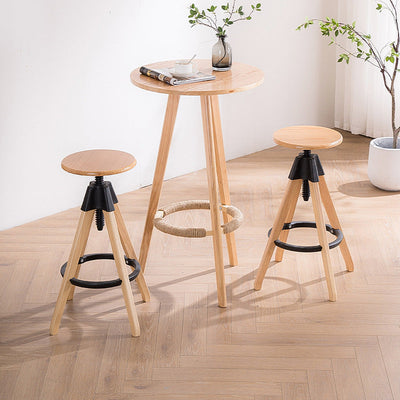 Tabouret de bar en bois massif à base de trépied ronde scandinave contemporaine avec repose-pieds pour salle à manger 