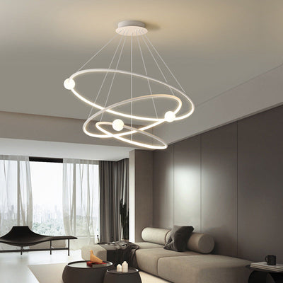 Moderner minimalistischer mehrstufiger Kreis aus Aluminium, Eisen und Silikon, LED-Kronleuchter für Wohnzimmer 