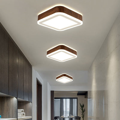 Moderne minimalistische runde quadratische Holzmaserung Hardware Acryl LED Unterputz Deckenleuchte für Wohnzimmer 