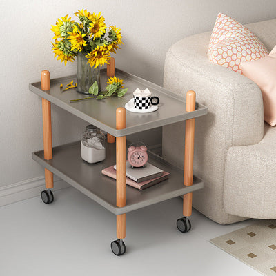 Table basse moderne minimaliste carrée en PP avec plateau en bois massif et métal à 2 étagères pour salon 