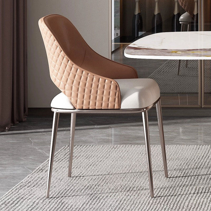 Contemporary Scandinavian Square Microfiber Leather Stainless Steel Dining Chair Backrest Armrest For Dining Room