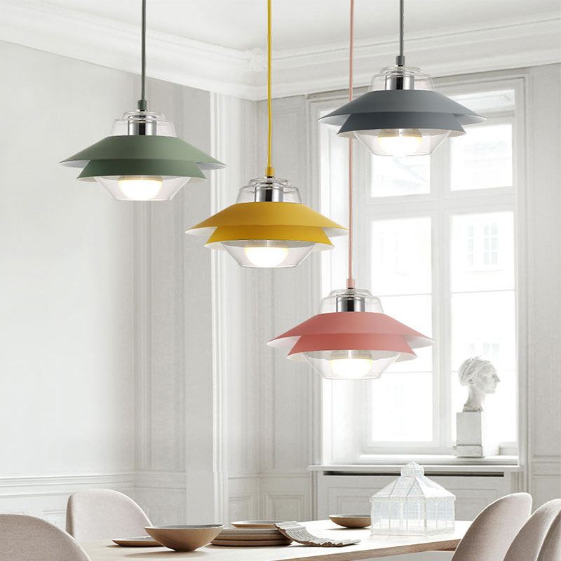 Suspension lumineuse contemporaine nordique ronde en verre et fer à 1 lumière pour salon 