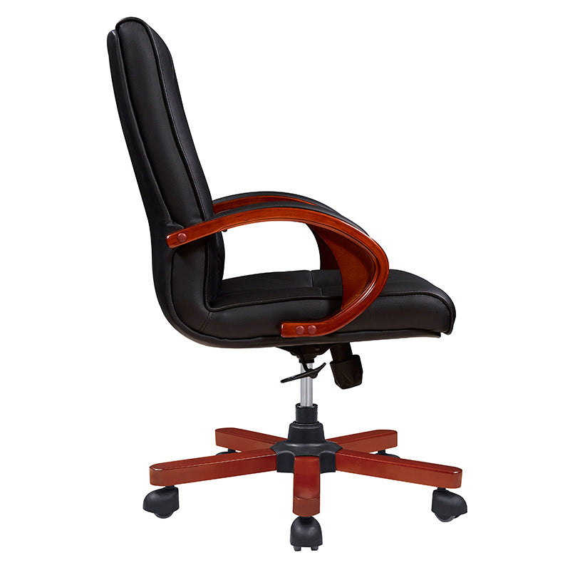 Moderner minimalistischer gebogener PU-Leder-Schwamm-Massivholz-Nylon-Schreibtischstuhl mit Rückenlehne und Armlehne für das Home Office 