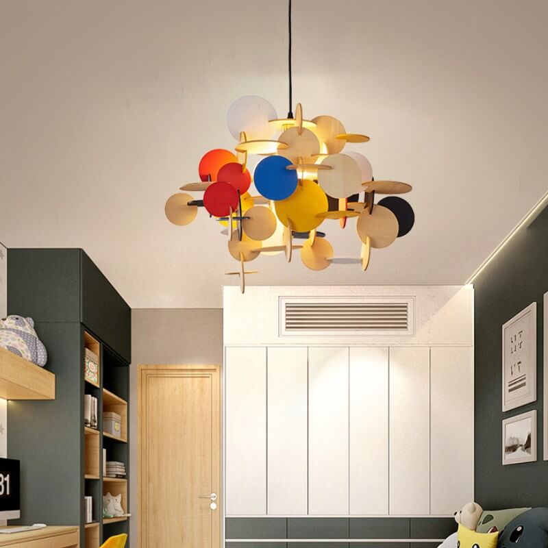 Nordic Creative Round Building Blocks Solid Wood 1-Light Pendant Light
