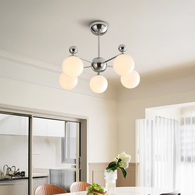 Moderner minimalistischer Kronleuchter mit runder Kugel aus Glas und Eisen, 5/8 Lichter für Wohnzimmer 