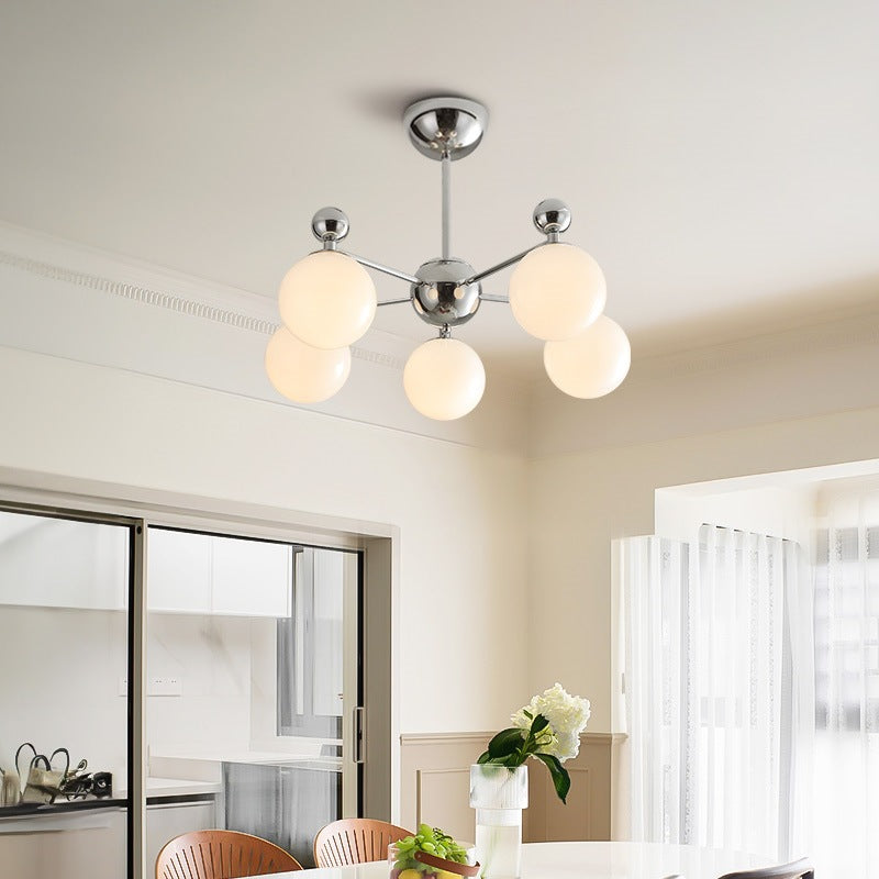 Moderner minimalistischer Kronleuchter mit runder Kugel aus Glas und Eisen, 5/8 Lichter für Wohnzimmer 