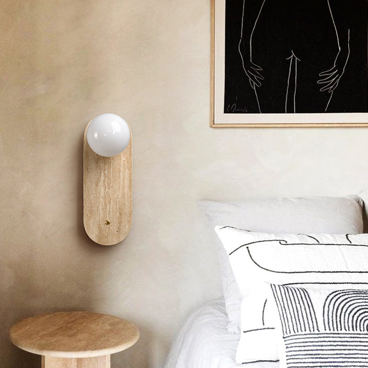 Traditionelle japanische runde ovale gelbe Travertin-Wandleuchte mit 1 Licht für das Schlafzimmer 