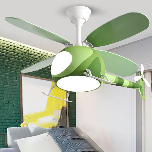 Contemporary Creative Iron Cartoon Planes LED Downrods Ceiling Fan Light for Bedroom