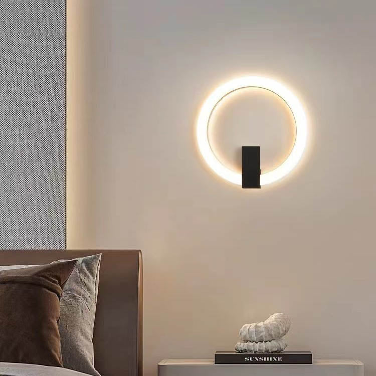 Moderne minimalistische runde Eisen-Aluminium-PVC-LED-Wandleuchte für das Schlafzimmer 